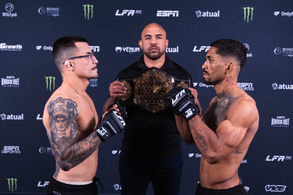 Rafael Pereira nocauteia Vinicius Pires e conquista o cinturão dos galos no LFA 241 em Belo Horizonte