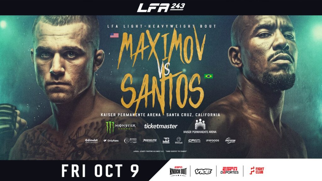 LFA 243 leva Nick Maximov contra o brasileiro Wildemar Santos para Santa Cruz