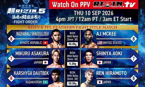 Super Rizin 5 reúne Mikuru Asakura, Shinya Aoki e o brasileiro Roberto Satoshi em Osaka