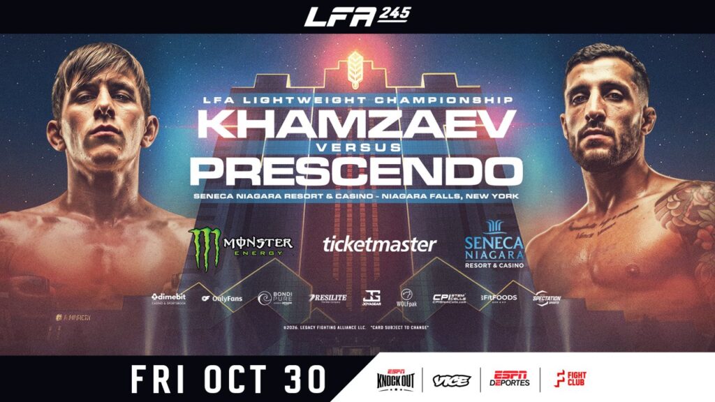 LFA 245 terá disputa do cinturão dos leves entre Khamzaev e Prescendo em Niagara Falls